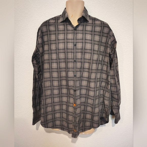 Thomas Dean Men's Gray Button Down Shirt 100% Cotton - Picture 1 of 3